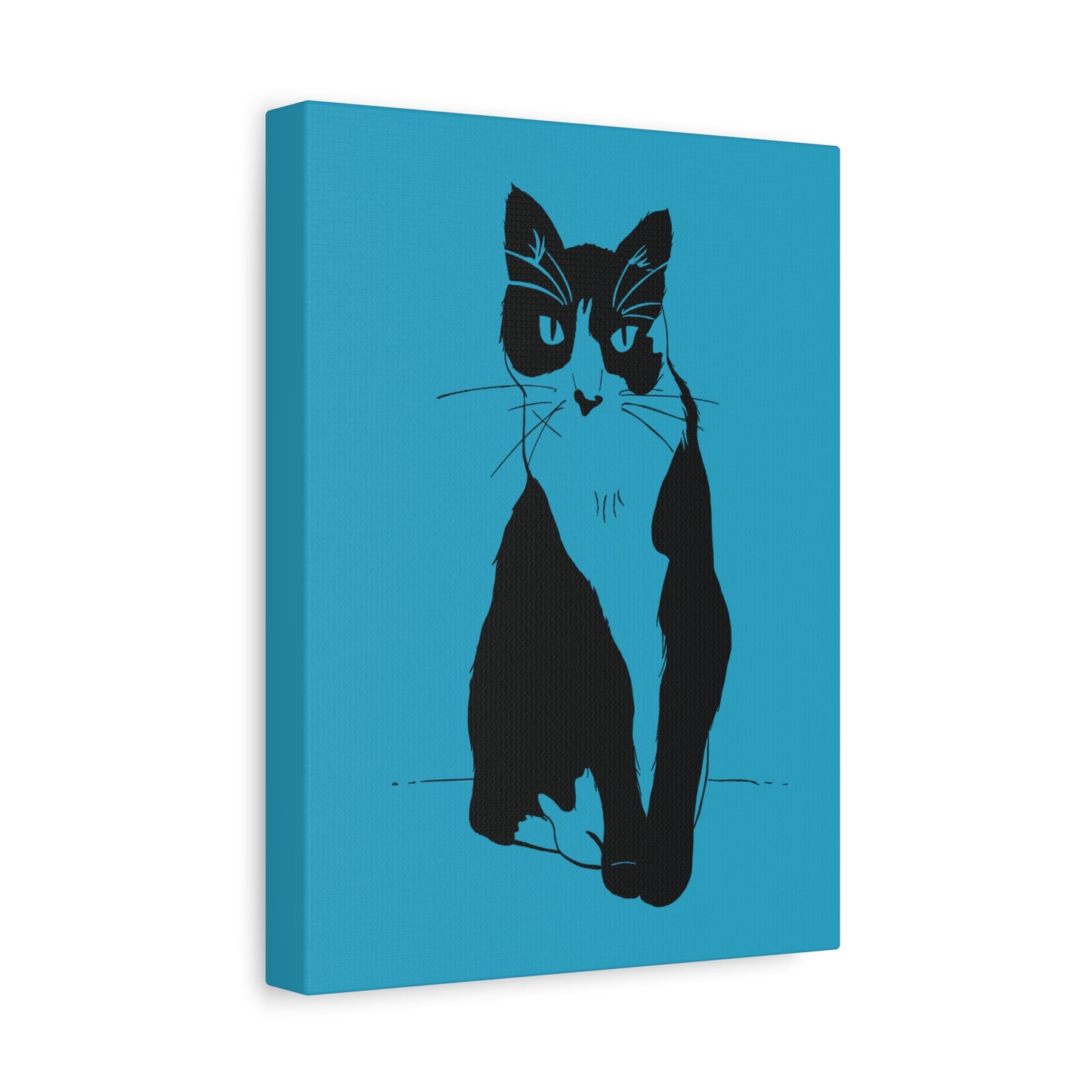 Cat Canvas Print on Turquoise (Transparent Style Cat) - Cat Drawing Art