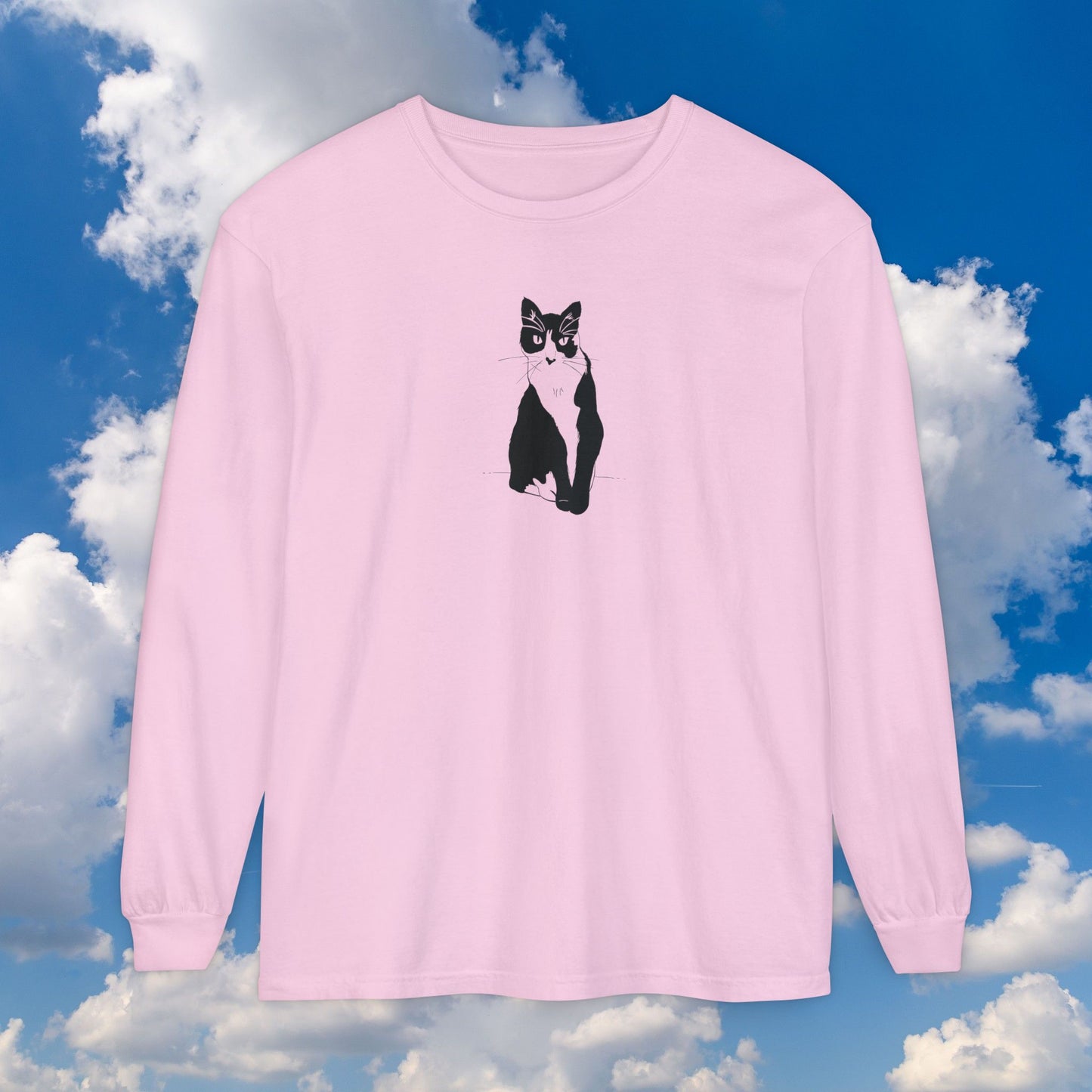 Cat Long Sleeve Tee (Transparent Style Cat) - Cat Drawing Shirt