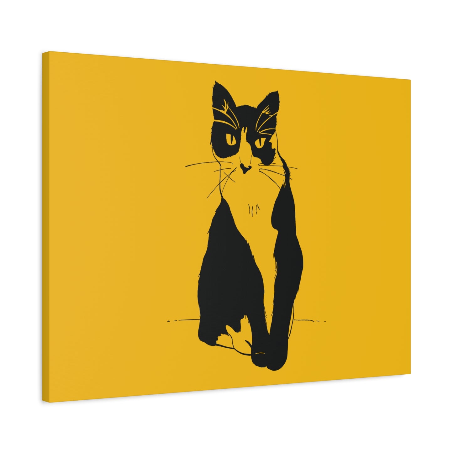 Cat Canvas Print on Yellow (Transparent Style Cat) - Cat Drawing Art
