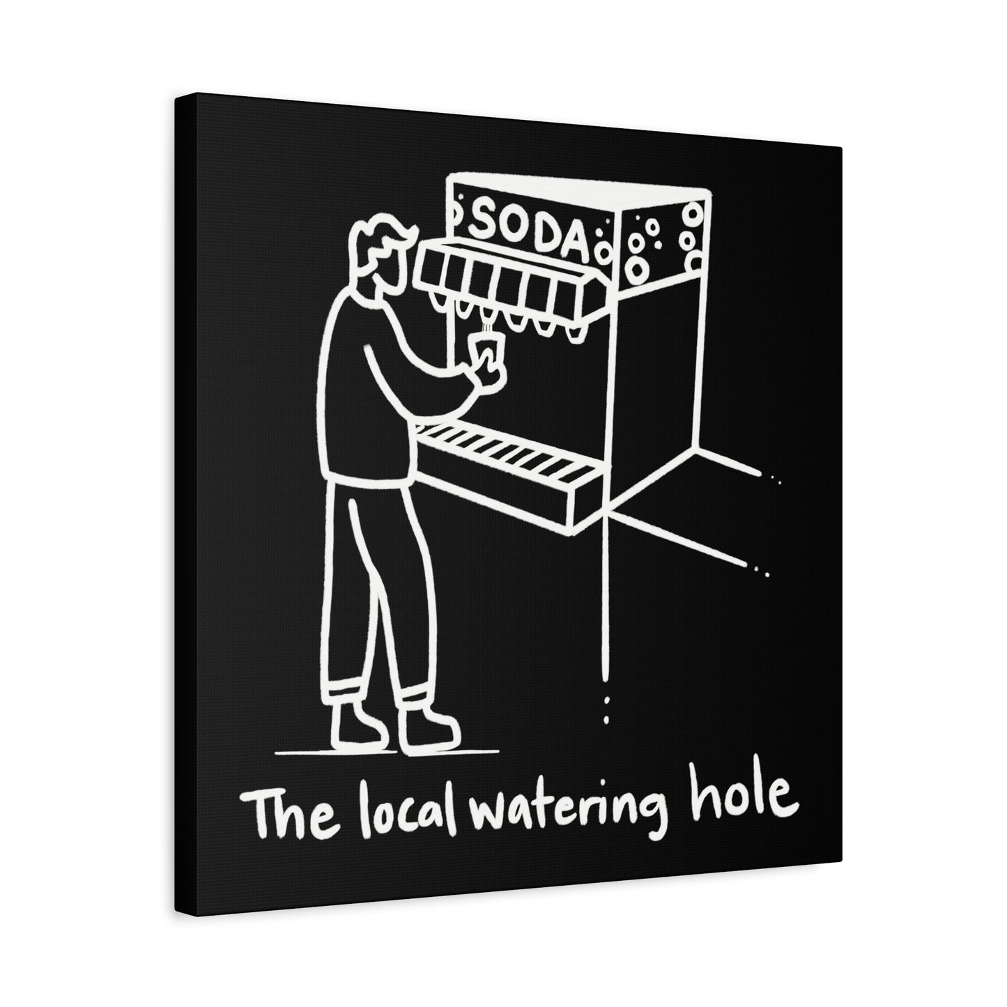 Local Watering Hole Canvas Print - White Ink on Black Background