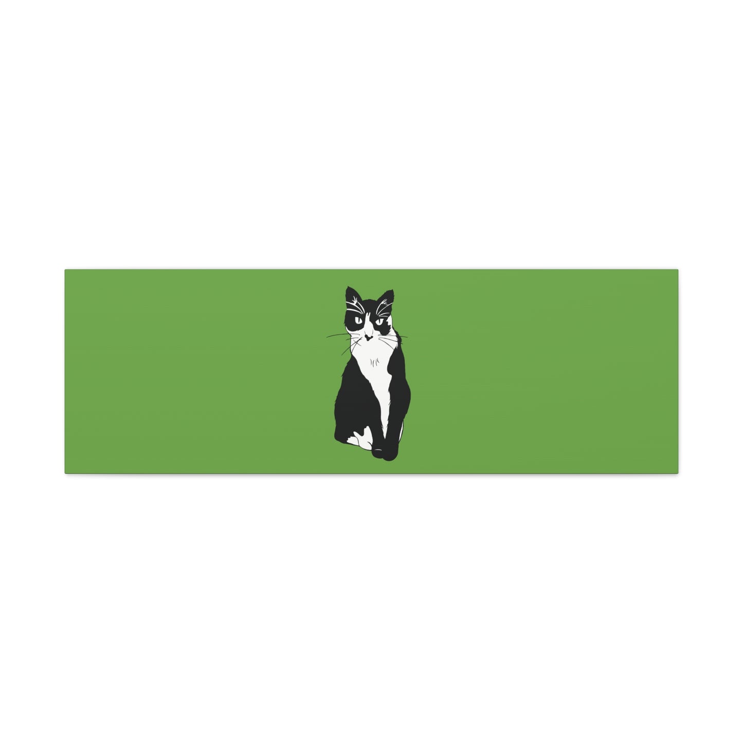Cat Canvas on Green (B&W Style Cat) - Cat Drawing Art