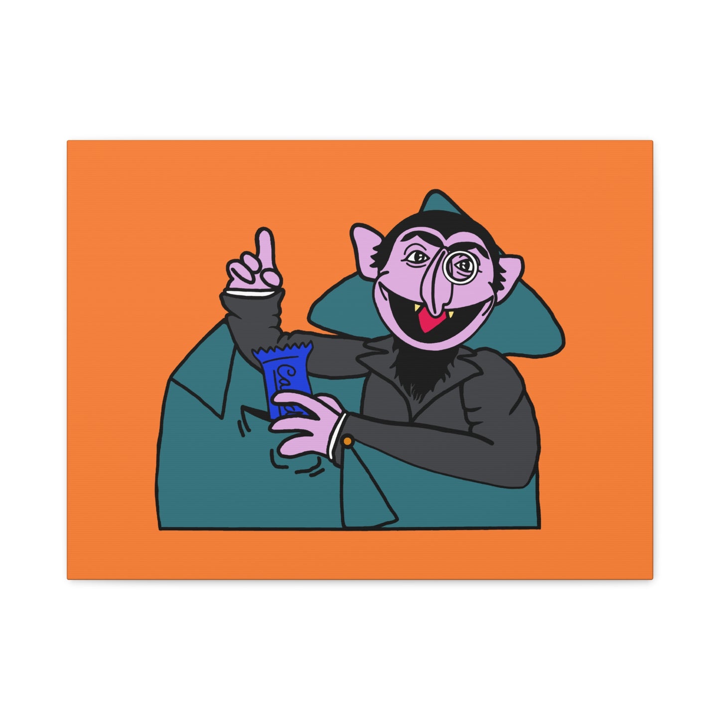 The Count Stealing Candy Canvas Print Orange - Sesame Street The Count Parody Art