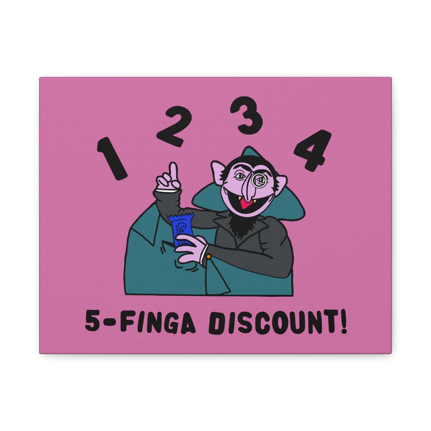 Five Finger Discount Canvas Print Light Pink - Sesame Street The Count Parody Art Print