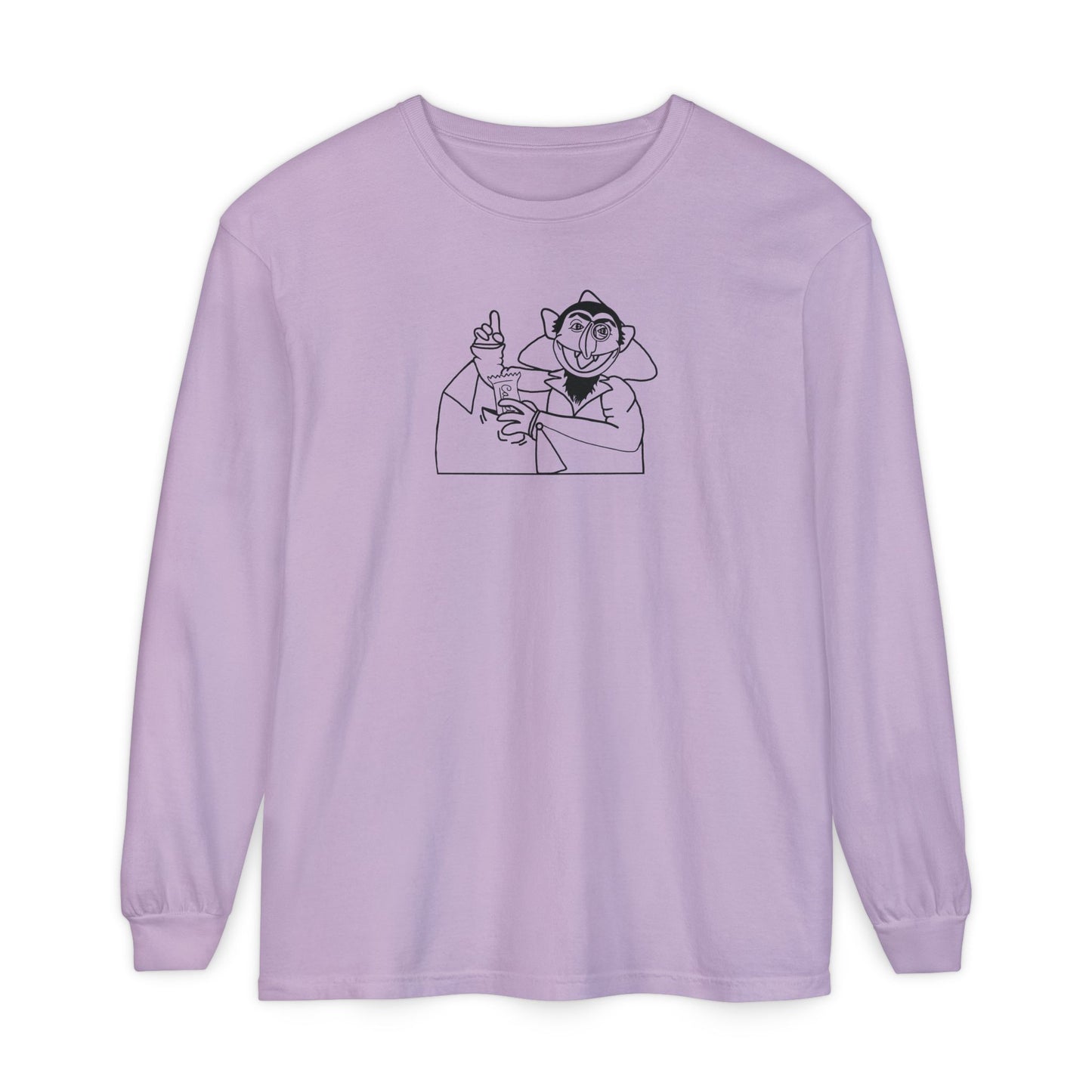 The Count Stealing Candy Outline Long Sleeve Tee - Sesame Street The Count Parody Shirt