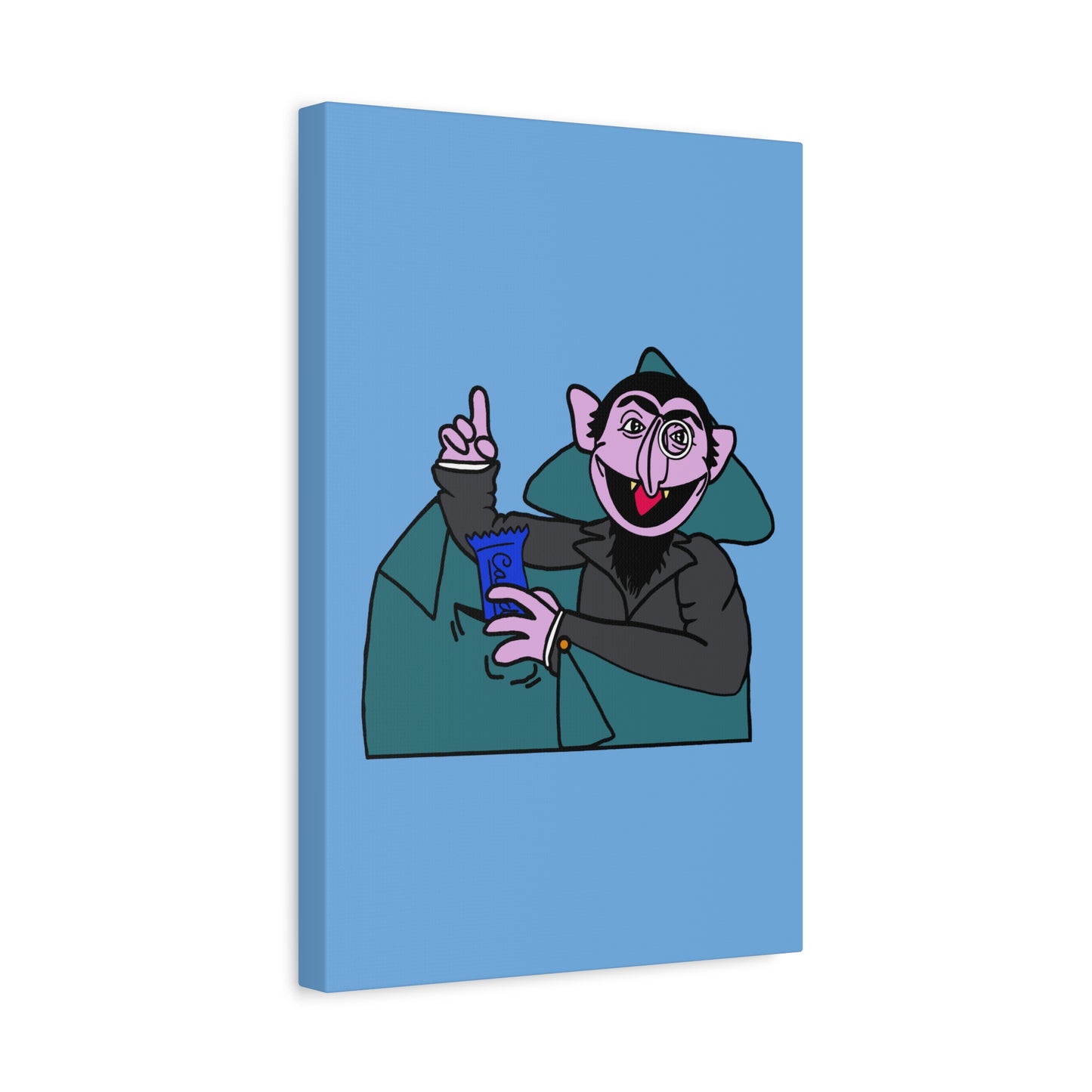 The Count Stealing Candy Canvas Print Light Blue - Sesame Street The Count Parody Art