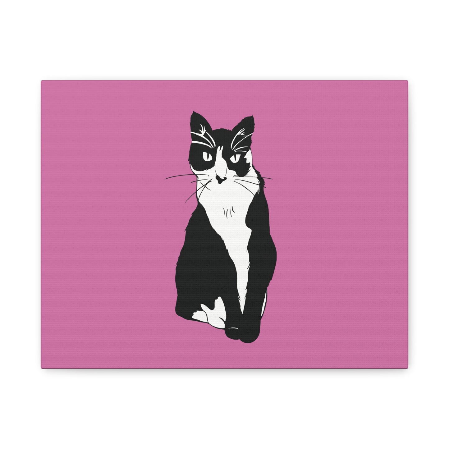 Cat Canvas on Light Pink (B&W Style Cat) - Cat Drawing Art