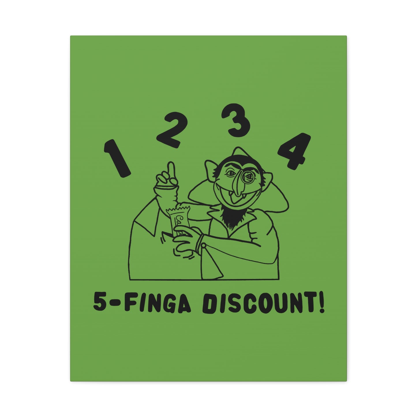 Five Finger Discount Outline Canvas Print Green - Sesame Street The Count Parody Art Print