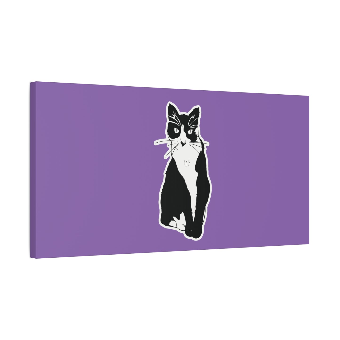 Cat Canvas on Light Purple (Sticker Style Cat) - Cat Drawing Art