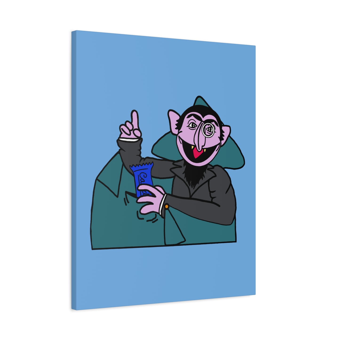 The Count Stealing Candy Canvas Print Light Blue - Sesame Street The Count Parody Art
