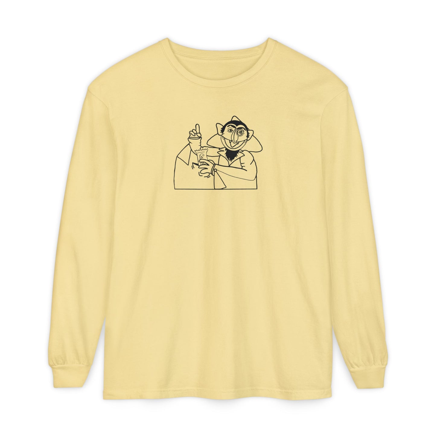 The Count Stealing Candy Outline Long Sleeve Tee - Sesame Street The Count Parody Shirt