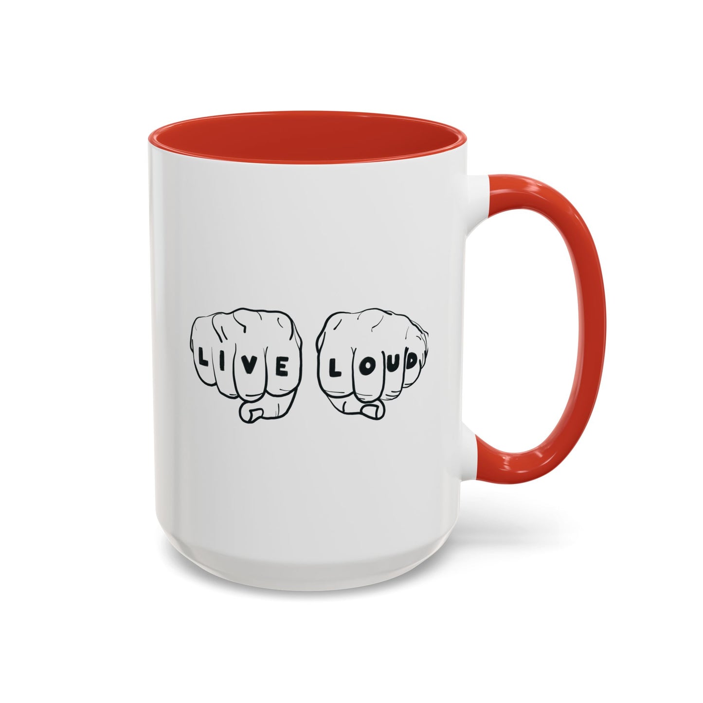 Live Loud Knuckle Tats Tattooed Fists - Four Fists Accent Mug