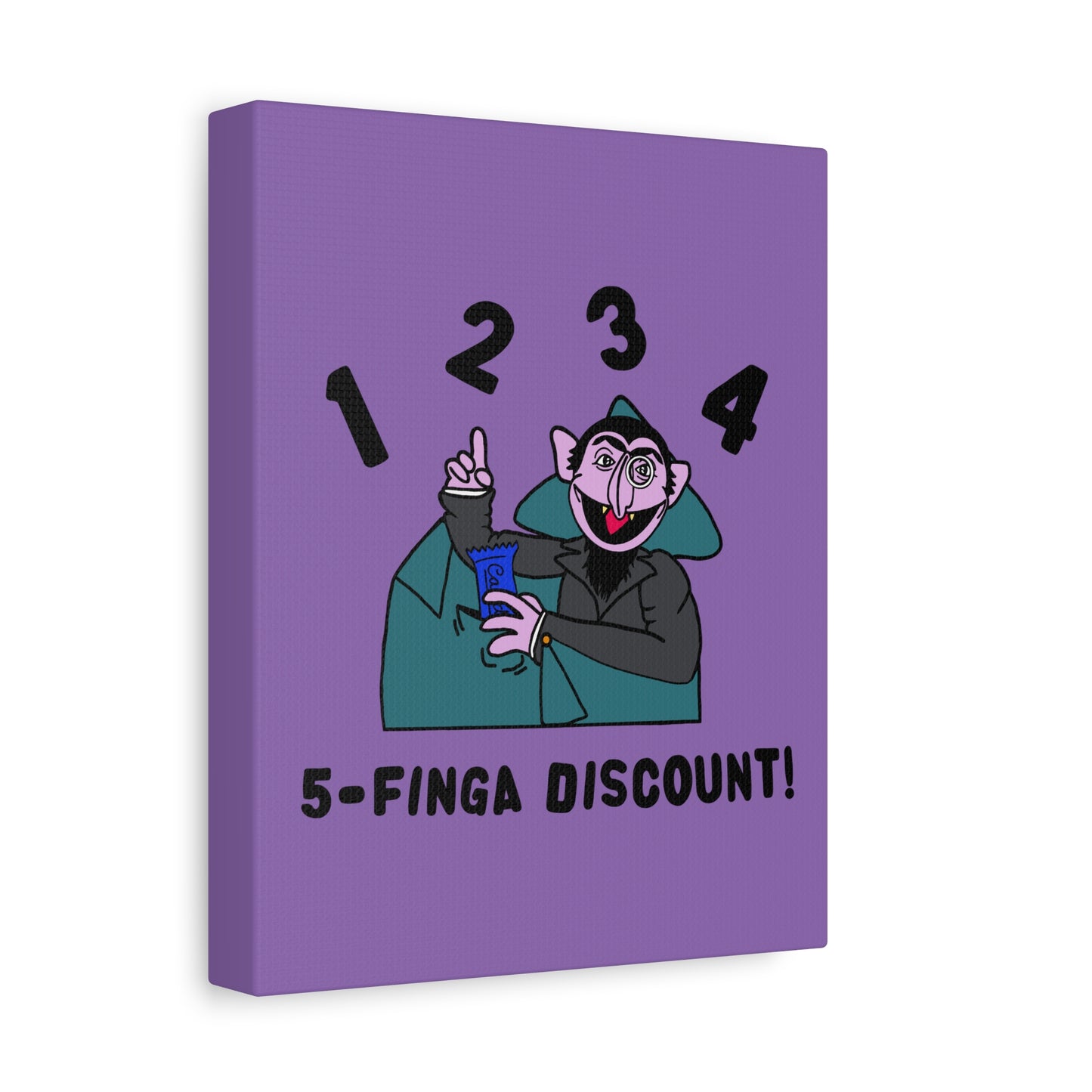 Five Finger Discount Canvas Print Light Purple - Sesame Street The Count Parody Art Print