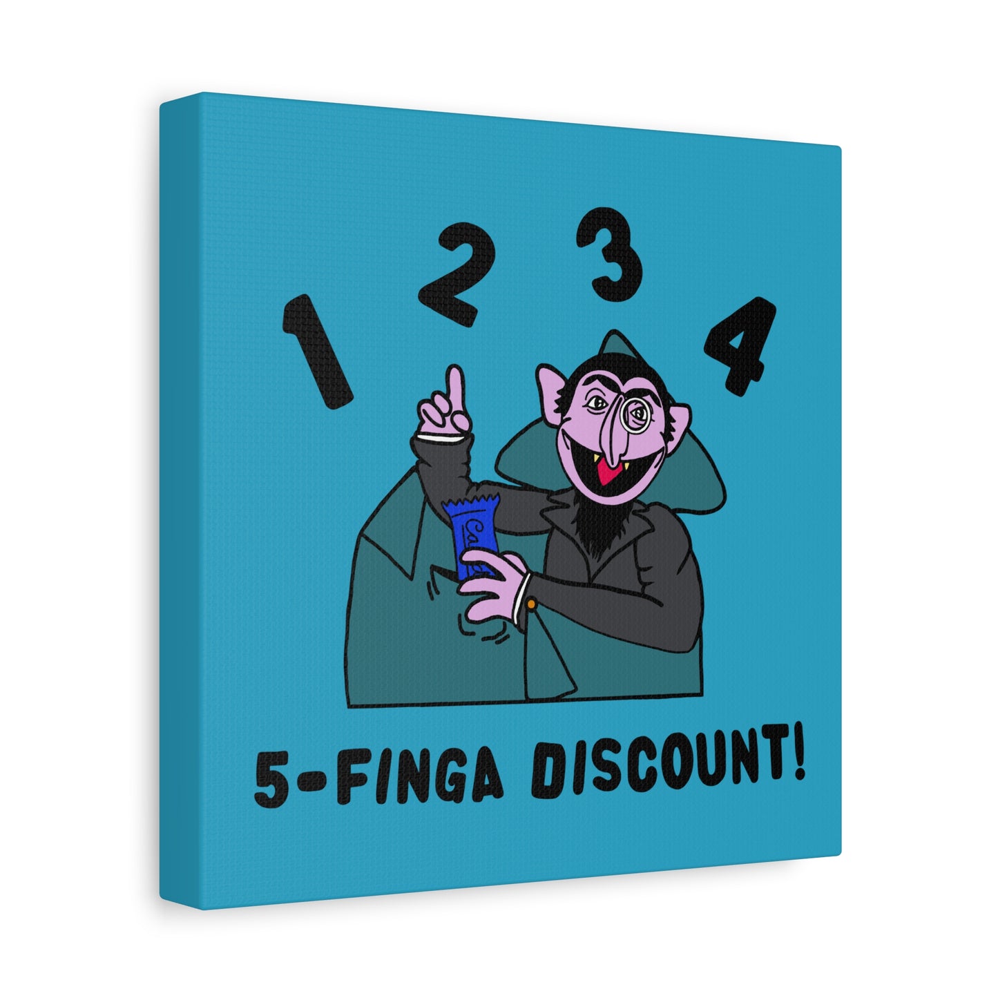 Five Finger Discount Canvas Print Turquoise - Sesame Street The Count Parody Art Print