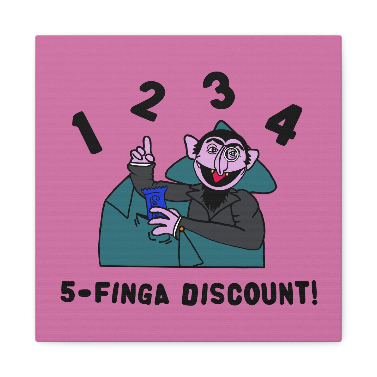 Five Finger Discount Canvas Print Light Pink - Sesame Street The Count Parody Art Print