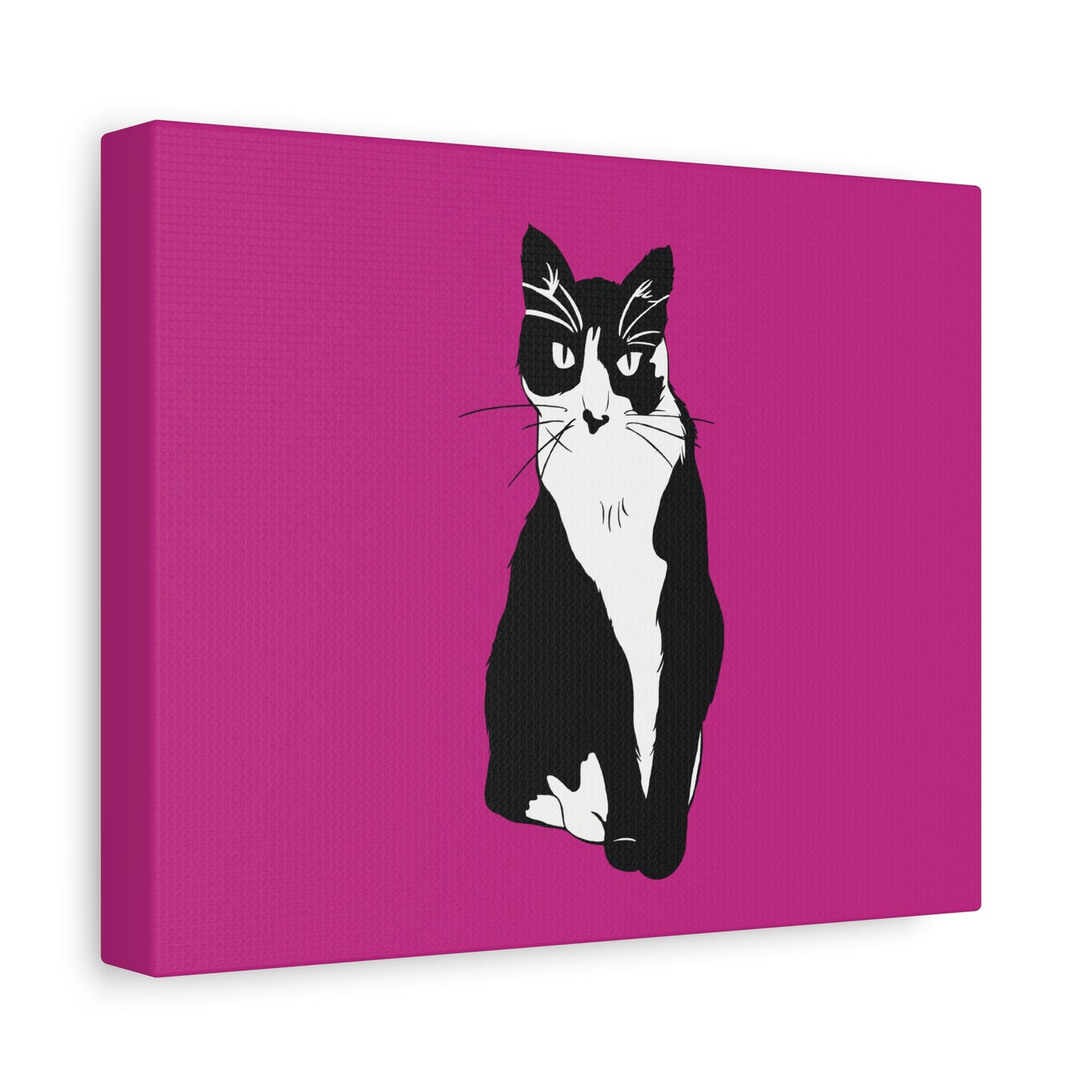 Cat Canvas on Pink (B&W Style Cat) - Cat Drawing Art
