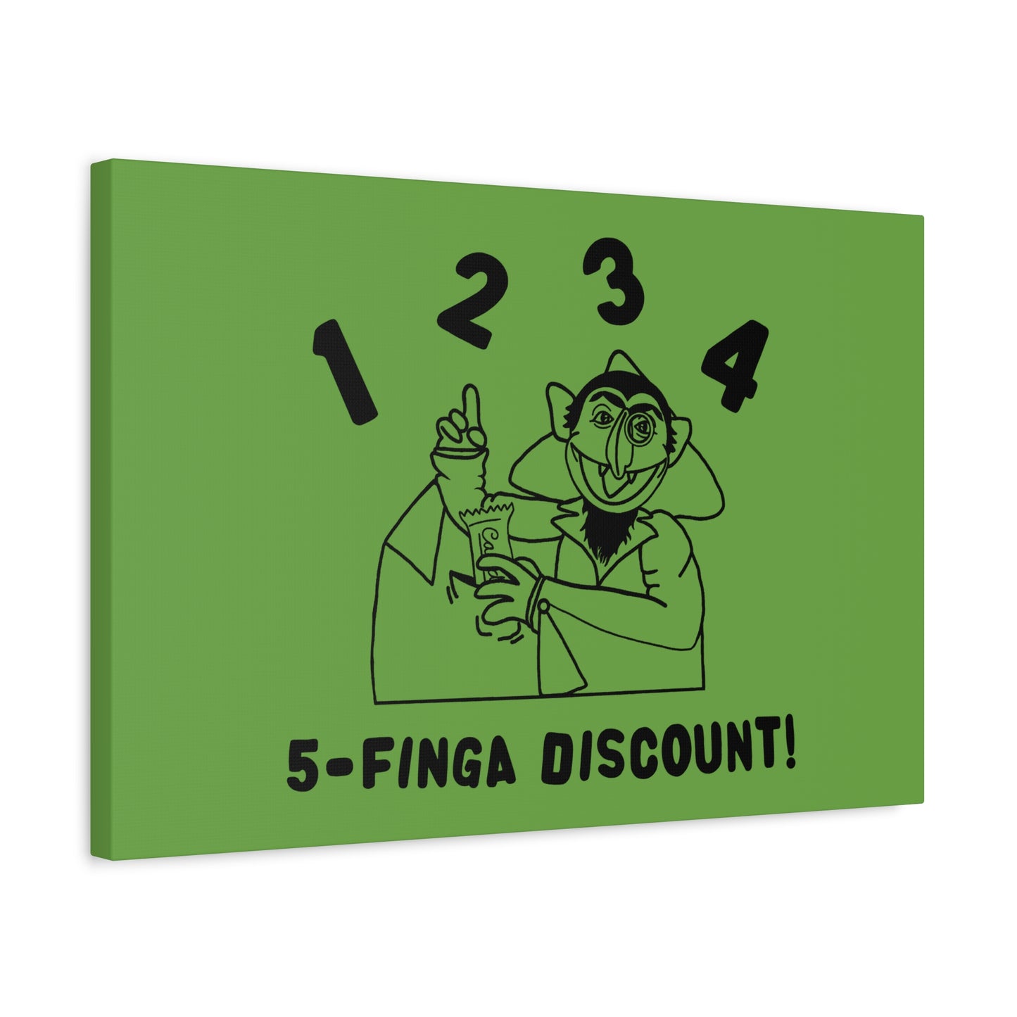 Five Finger Discount Outline Canvas Print Green - Sesame Street The Count Parody Art Print