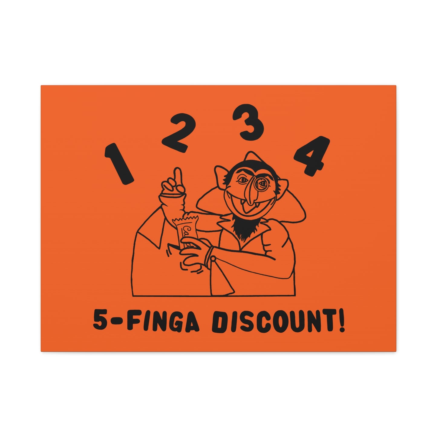 Five Finger Discount Outline Canvas Print Orange - Sesame Street The Count Parody Art Print