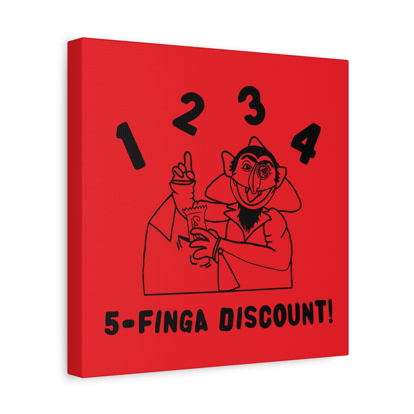 Five Finger Discount Outline Canvas Print Red - Sesame Street The Count Parody Art Print