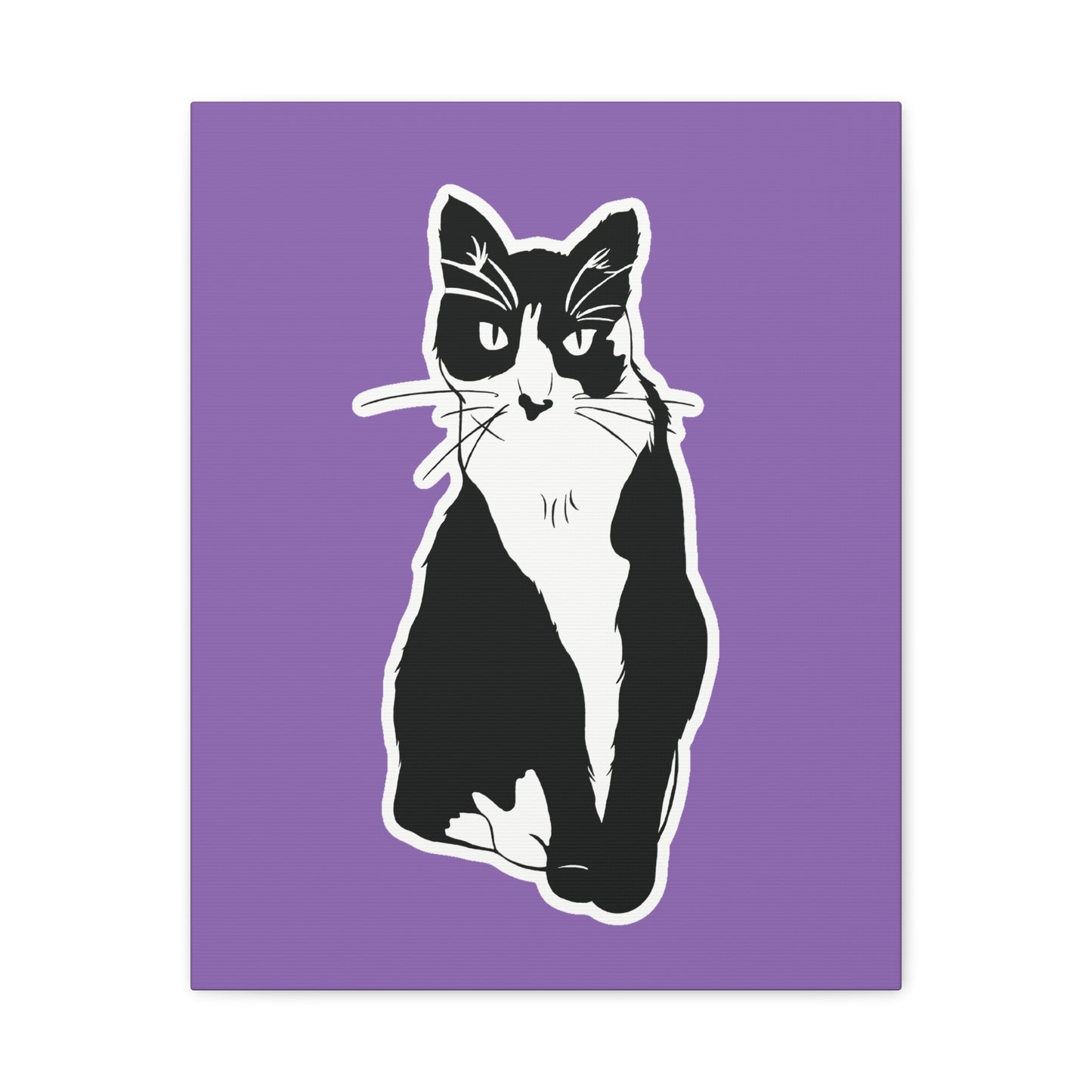 Cat Canvas on Light Purple (Sticker Style Cat) - Cat Drawing Art