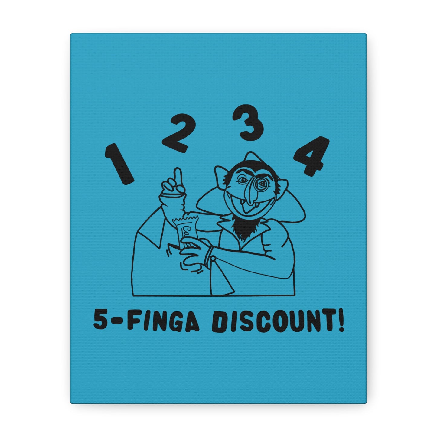 Five Finger Discount Outline Canvas Print Turquoise - Sesame Street The Count Parody Art Print