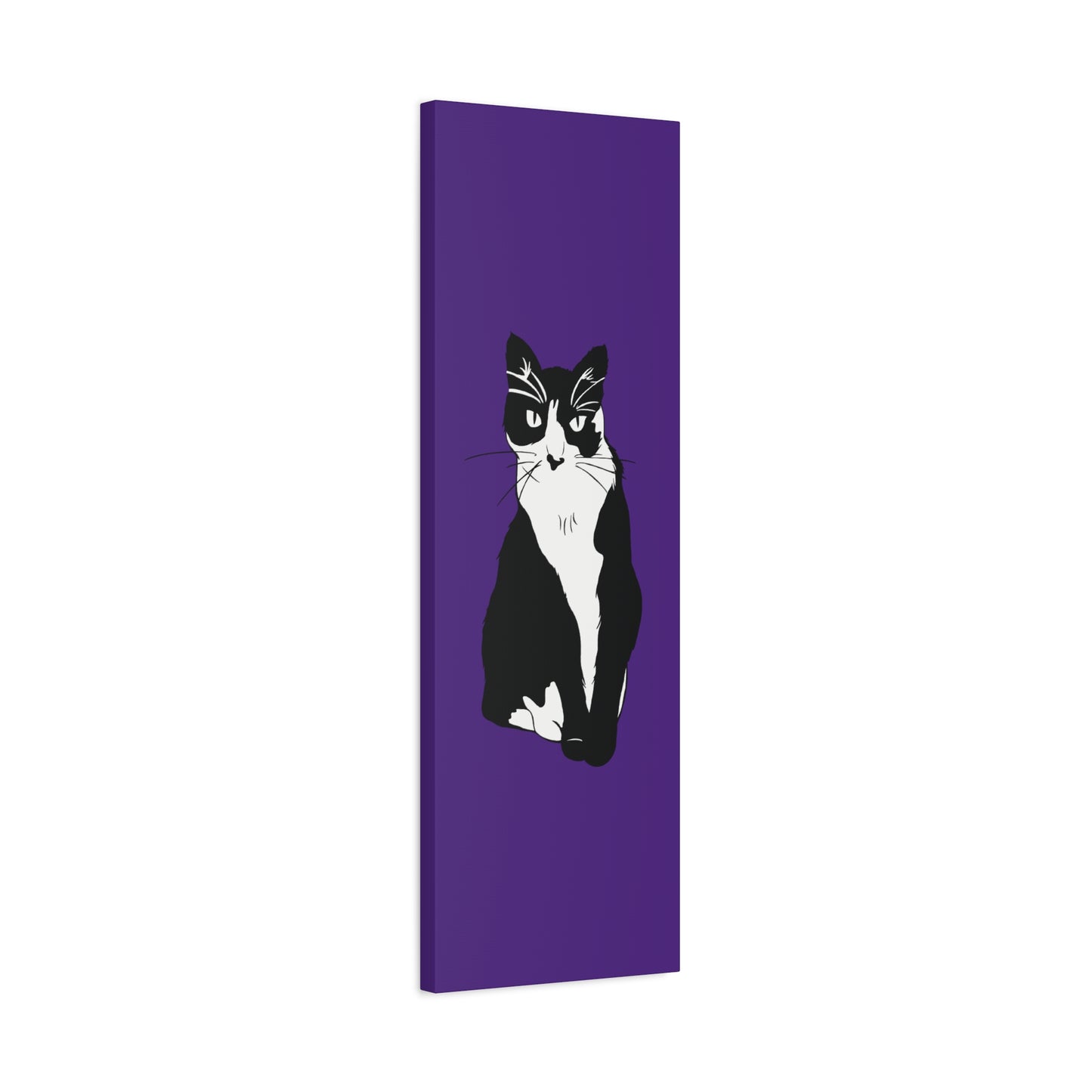 Cat Canvas on Purple (B&W Style Cat) - Cat Drawing Art