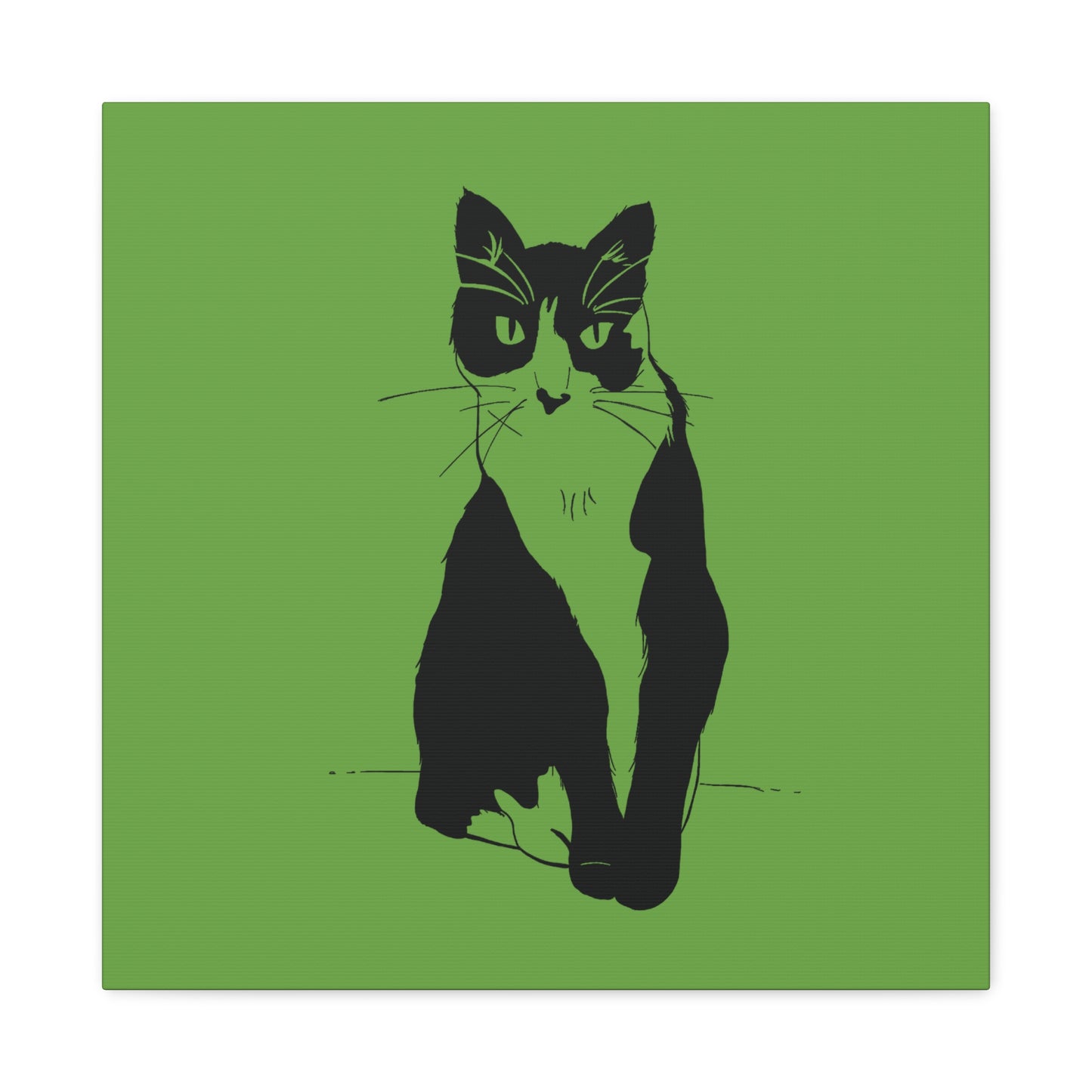 Cat Canvas Print on Green (Transparent Style Cat) - Cat Drawing Art