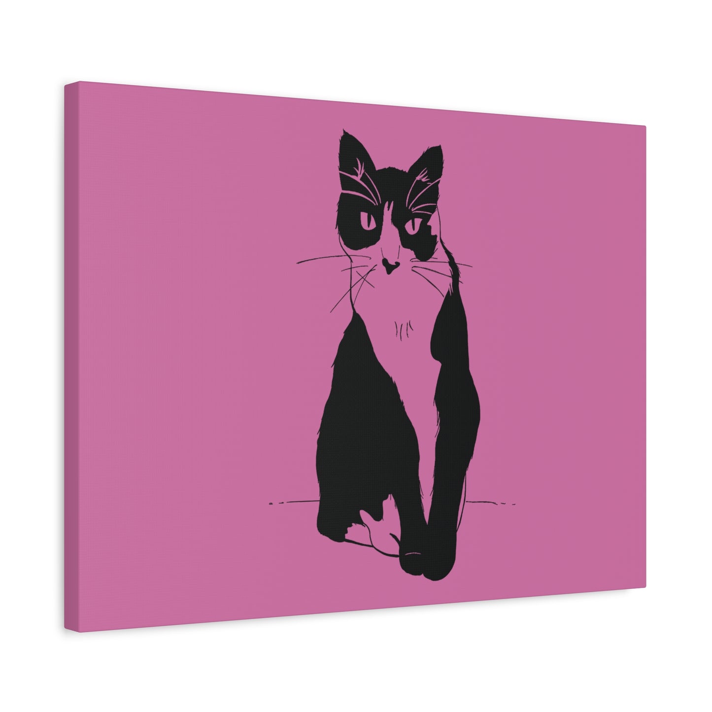 Cat Canvas Print on Pink (Transparent Style Cat) - Cat Drawing Art