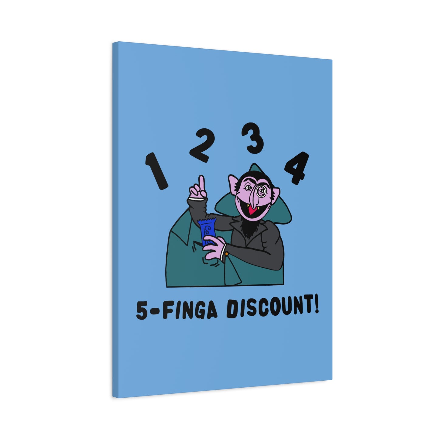 Five Finger Discount Canvas Print Light Blue - Sesame Street The Count Parody Art Print