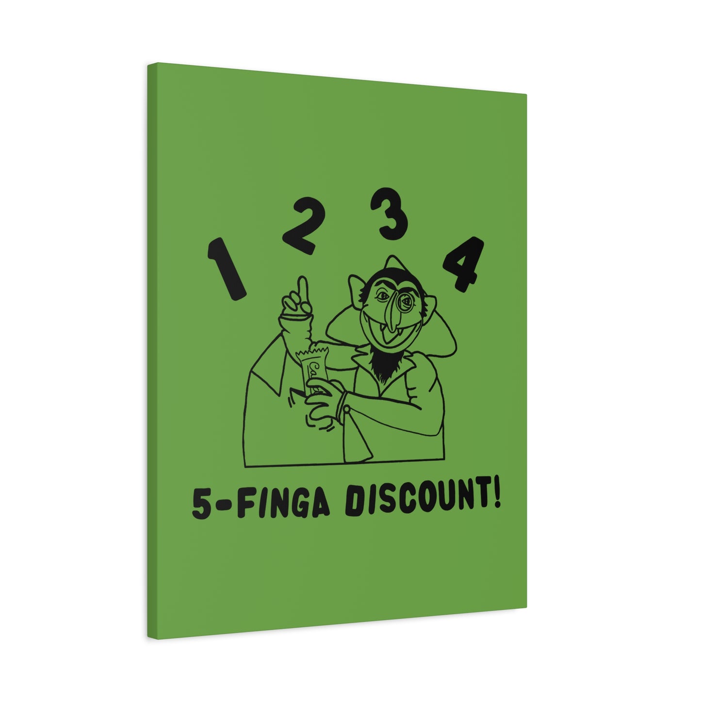 Five Finger Discount Outline Canvas Print Green - Sesame Street The Count Parody Art Print