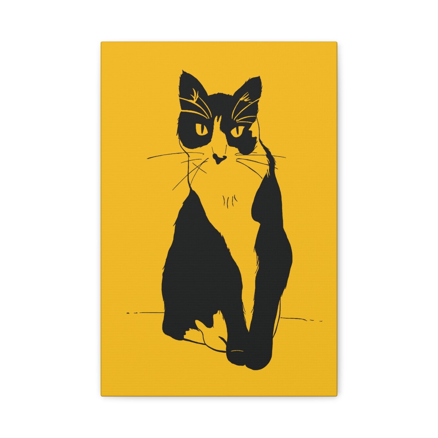 Cat Canvas Print on Yellow (Transparent Style Cat) - Cat Drawing Art