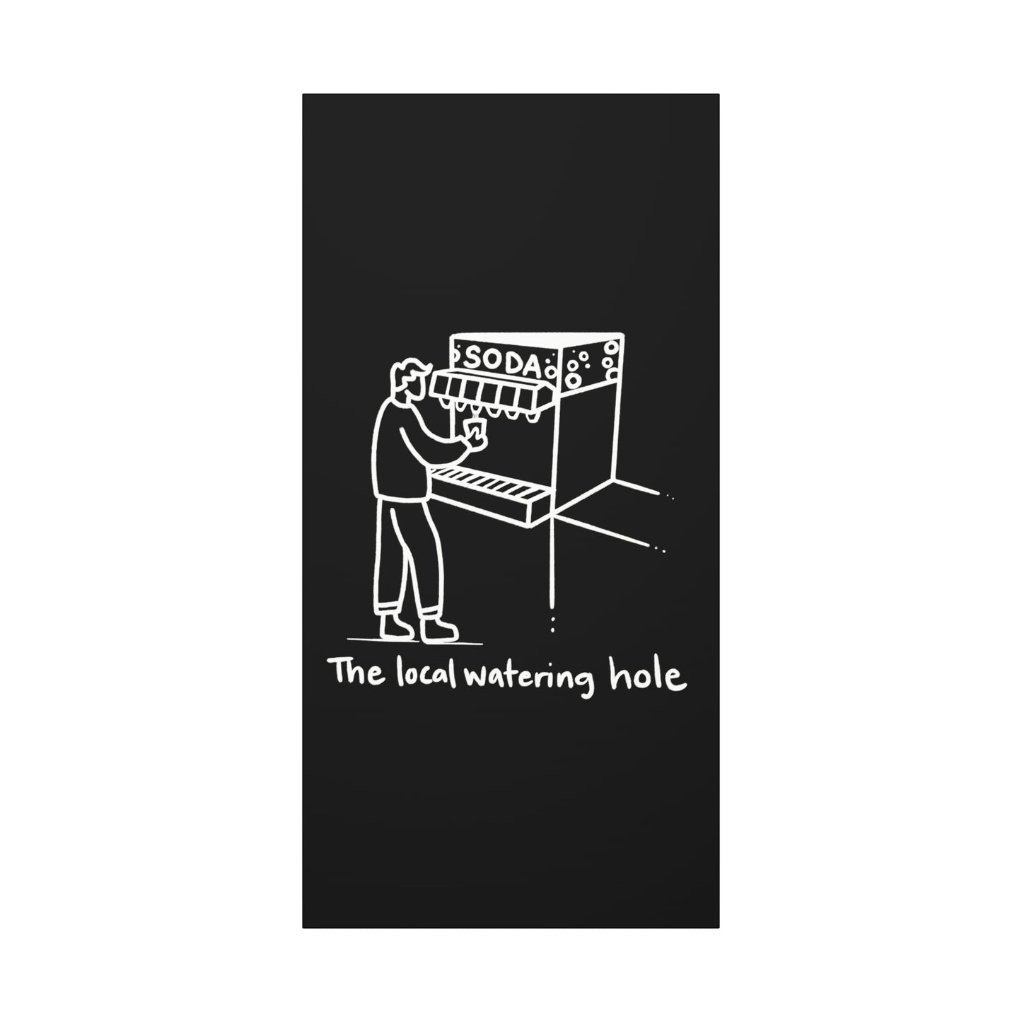 Local Watering Hole Canvas Print - White Ink on Black Background