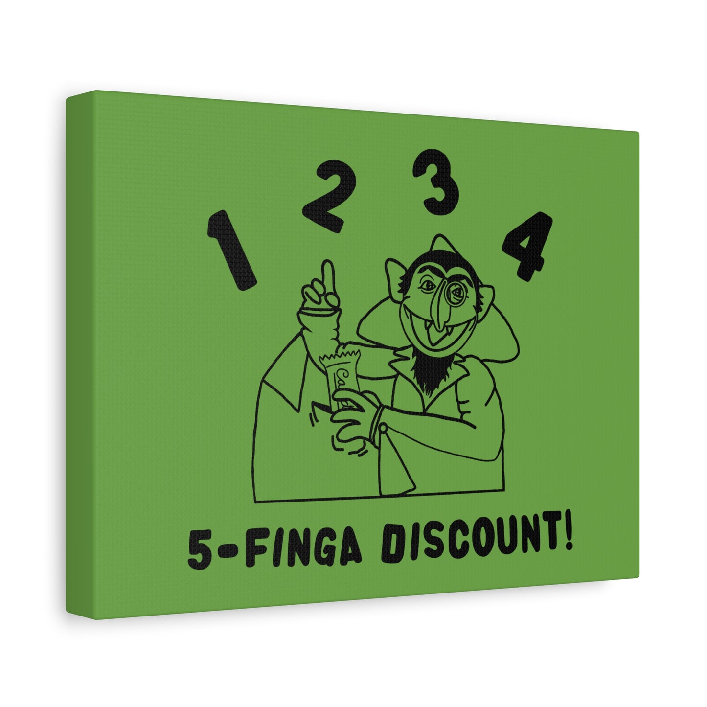 Five Finger Discount Outline Canvas Print Green - Sesame Street The Count Parody Art Print