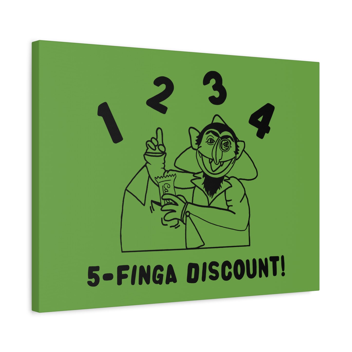 Five Finger Discount Outline Canvas Print Green - Sesame Street The Count Parody Art Print