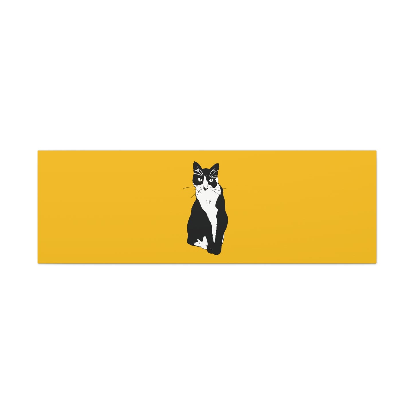 Cat Canvas on Yellow (B&W Style Cat) - Cat Drawing Art
