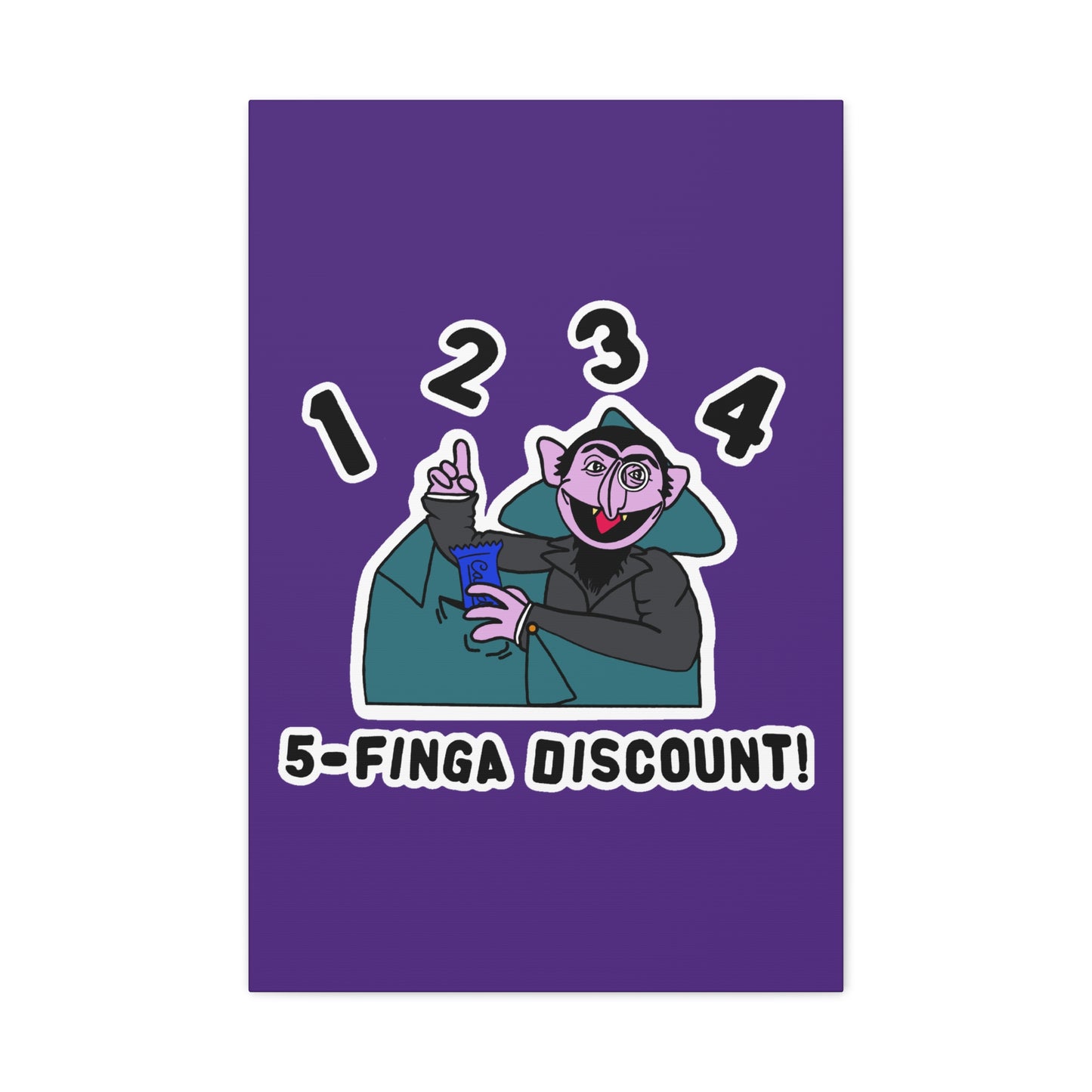 Five Finger Discount Canvas Print Light Purple - Sesame Street The Count Parody Art Print
