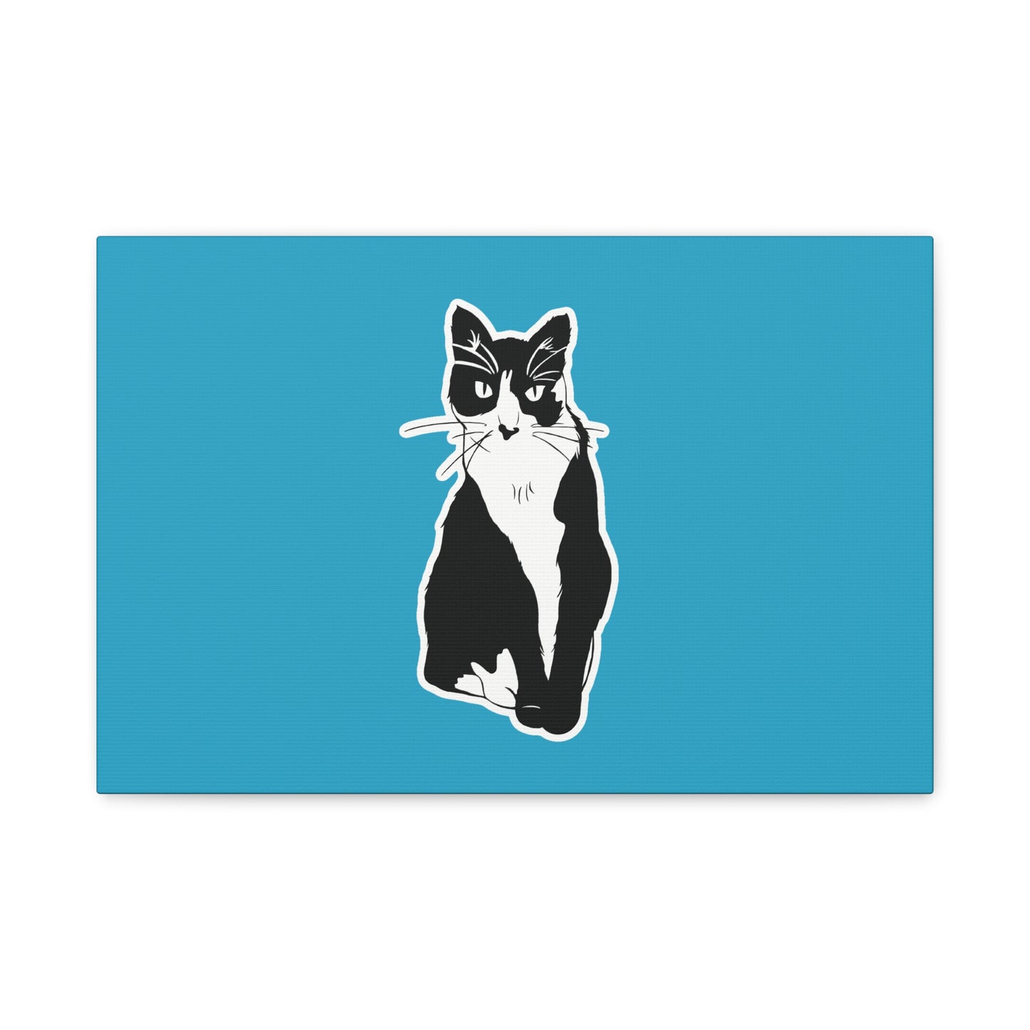 Cat Canvas Print on Turquoise (Sticker Style Cat) - Cat Drawing Art