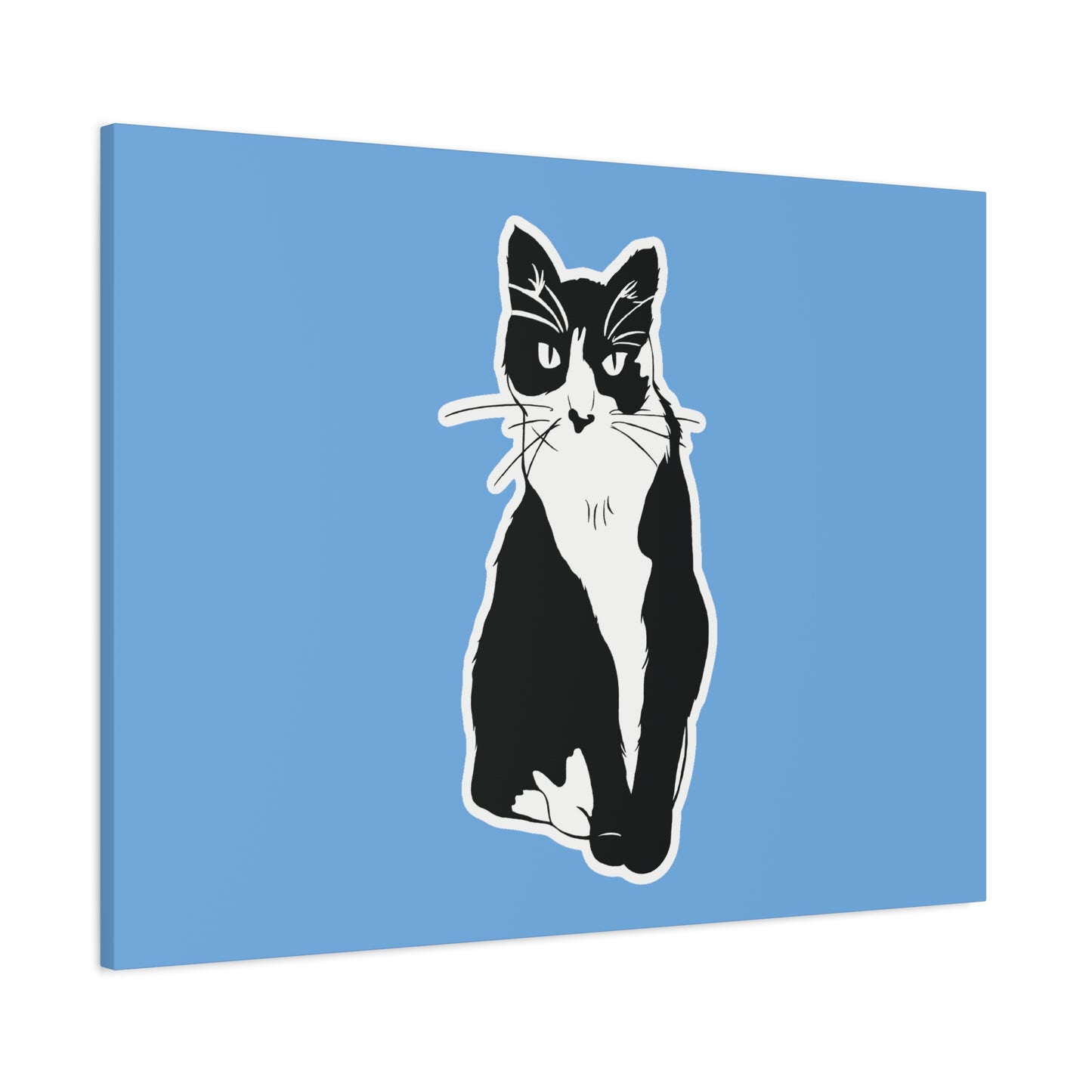 Cat Canvas on Light Blue (Sticker Style Cat) - Cat Drawing Art