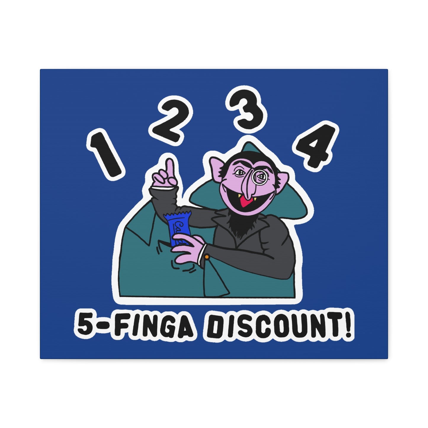 Five Finger Discount Canvas Print Dark Blue - Sesame Street The Count Parody Art Print