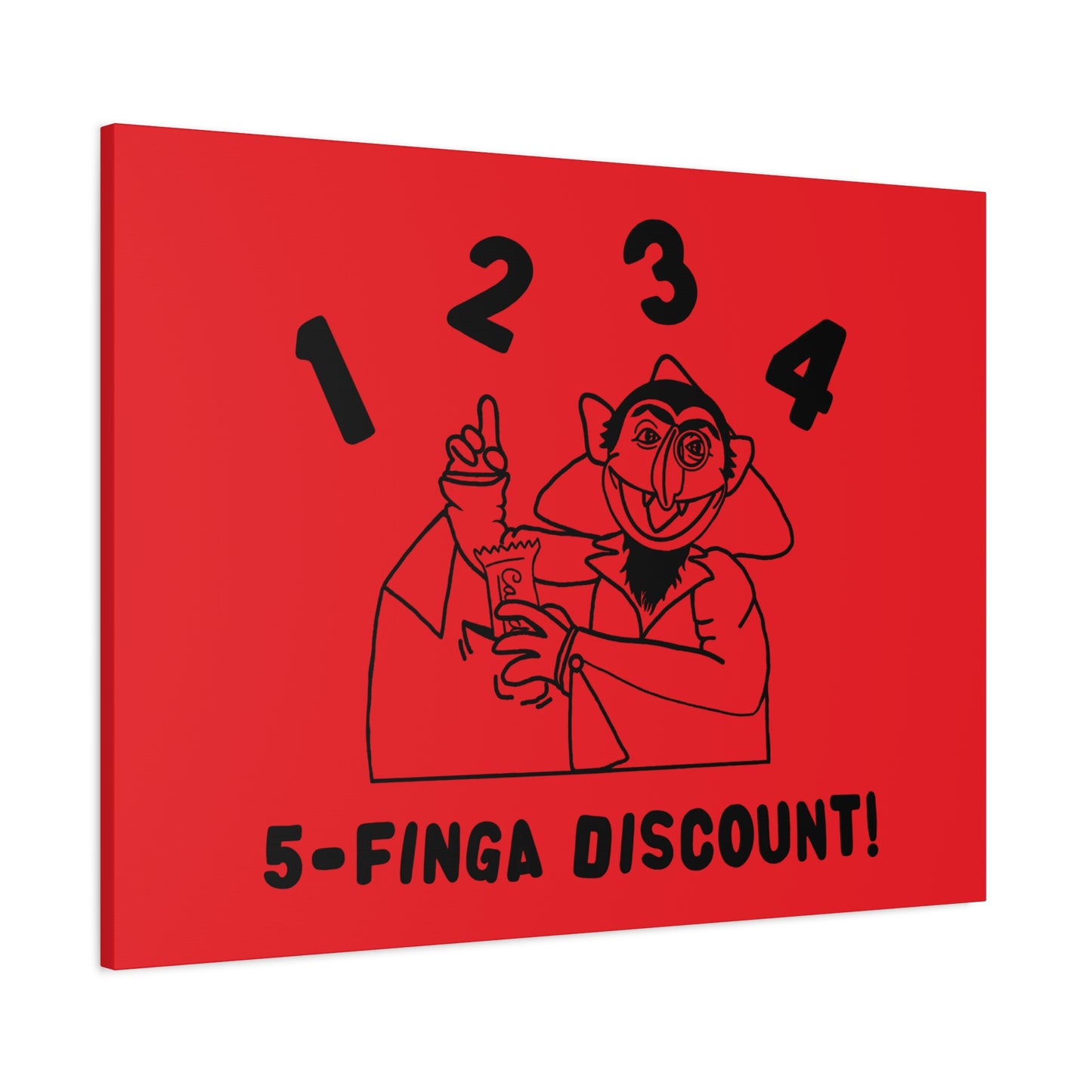 Five Finger Discount Outline Canvas Print Red - Sesame Street The Count Parody Art Print