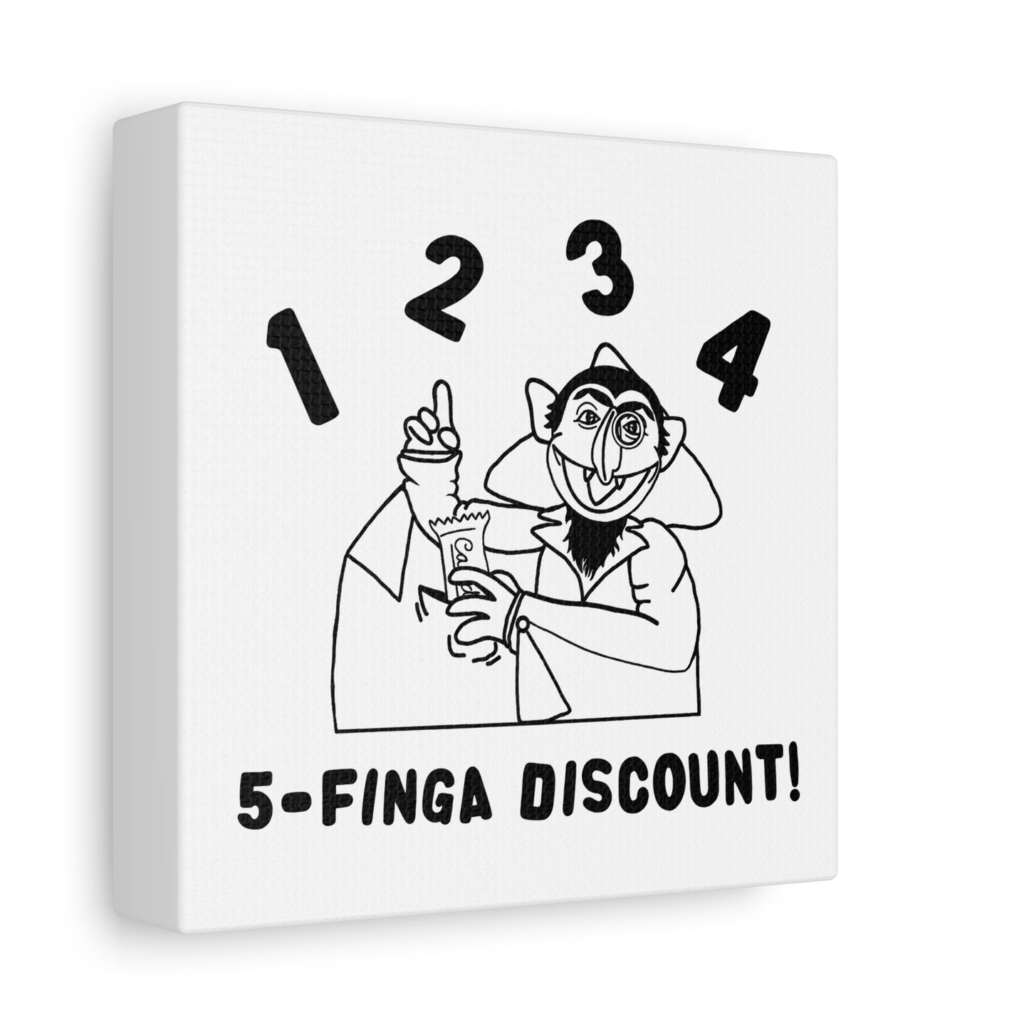 Five Finger Discount Outline Canvas Print White - Sesame Street The Count Parody Art Print
