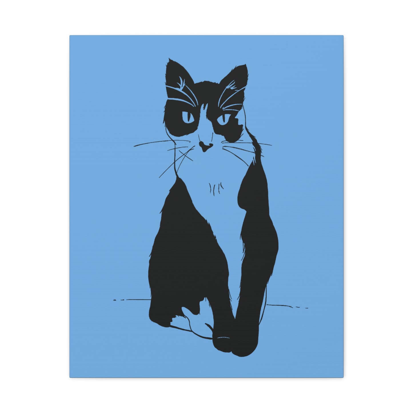 Cat Canvas Print on Light Blue (Transparent Style Cat) - Cat Drawing Art
