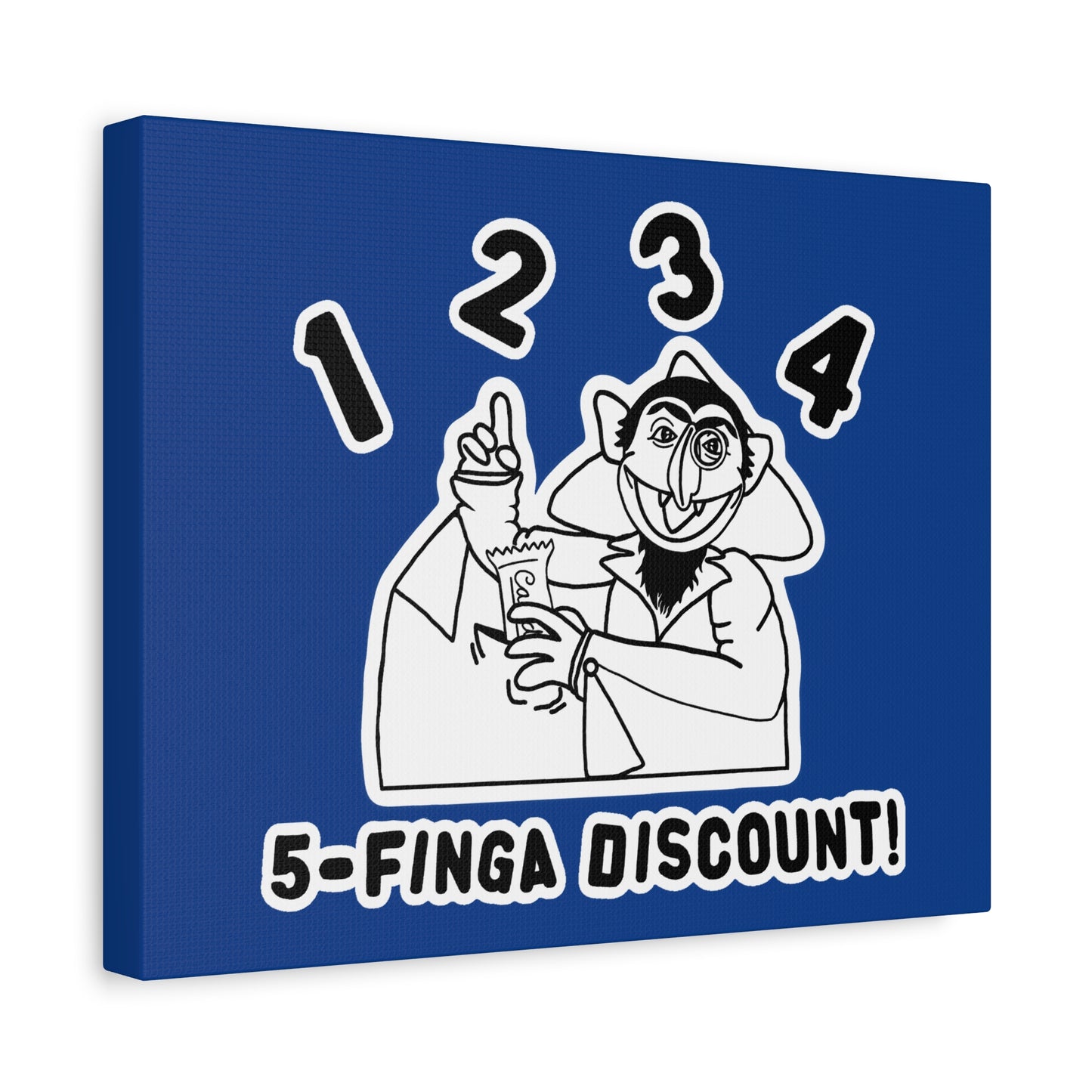 Five Finger Discount Outline Canvas Print Dark Blue - Sesame Street The Count Parody Art Print