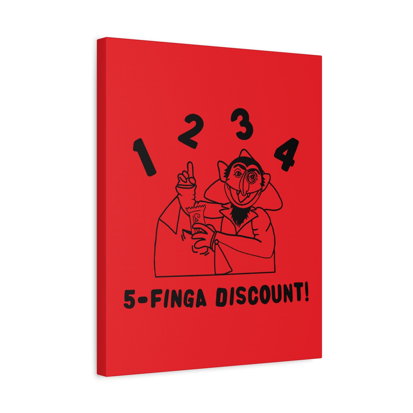 Five Finger Discount Outline Canvas Print Red - Sesame Street The Count Parody Art Print