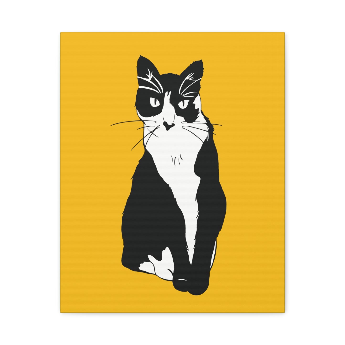 Cat Canvas on Yellow (B&W Style Cat) - Cat Drawing Art