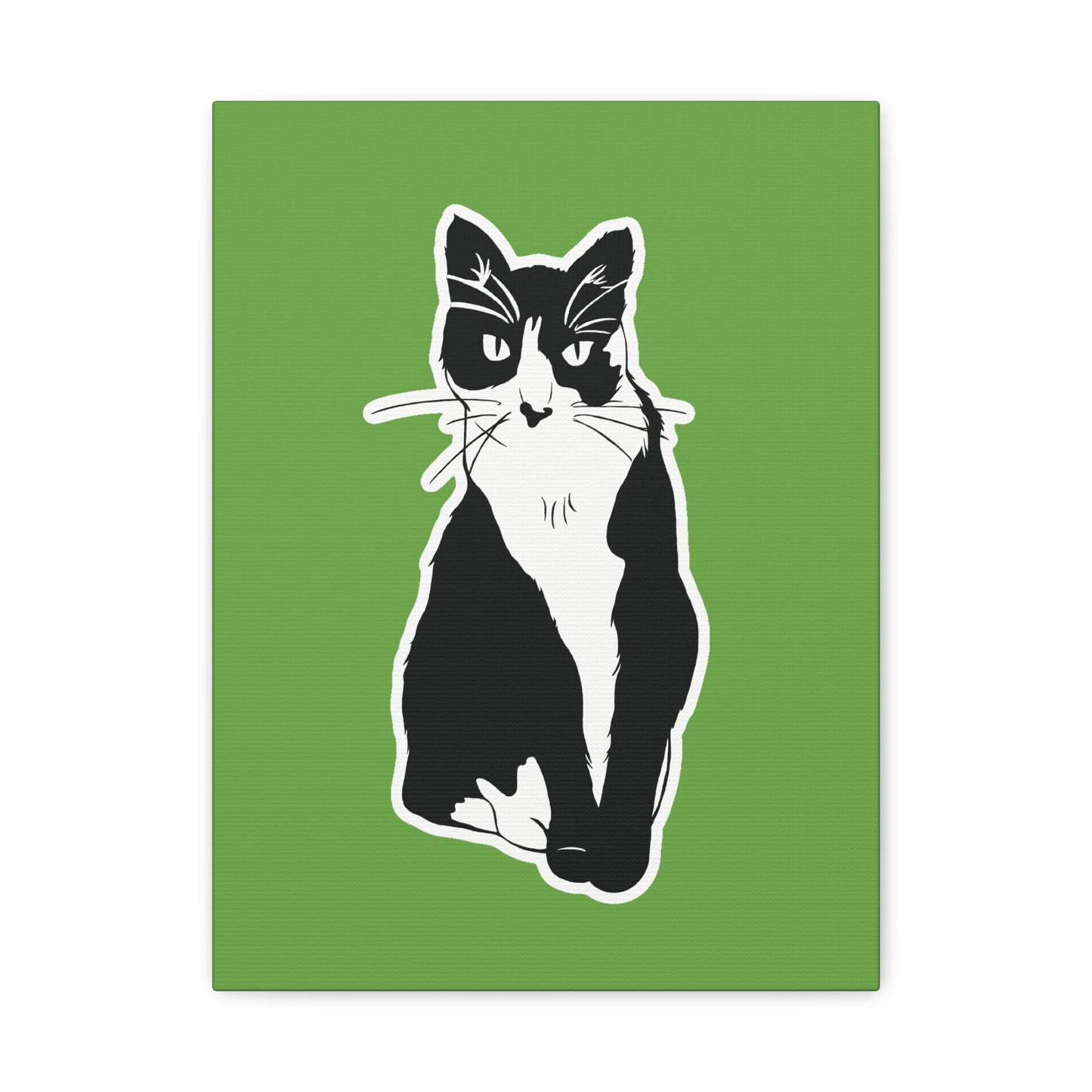 Cat Canvas Print on Green (B&W Style Cat) - Cat Drawing Art