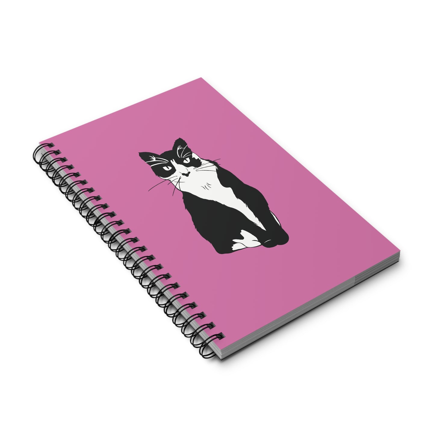 Cat Notebook in Light Pink (B&W Style Cat) - Cat Spiral Notebook