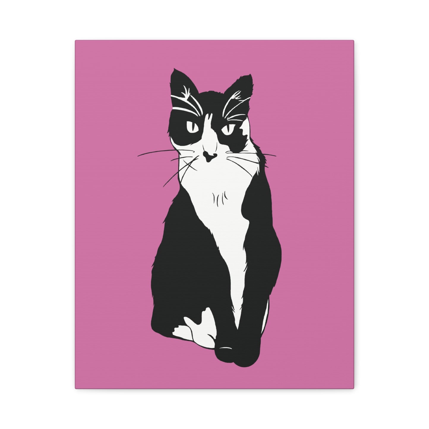Cat Canvas on Light Pink (B&W Style Cat) - Cat Drawing Art