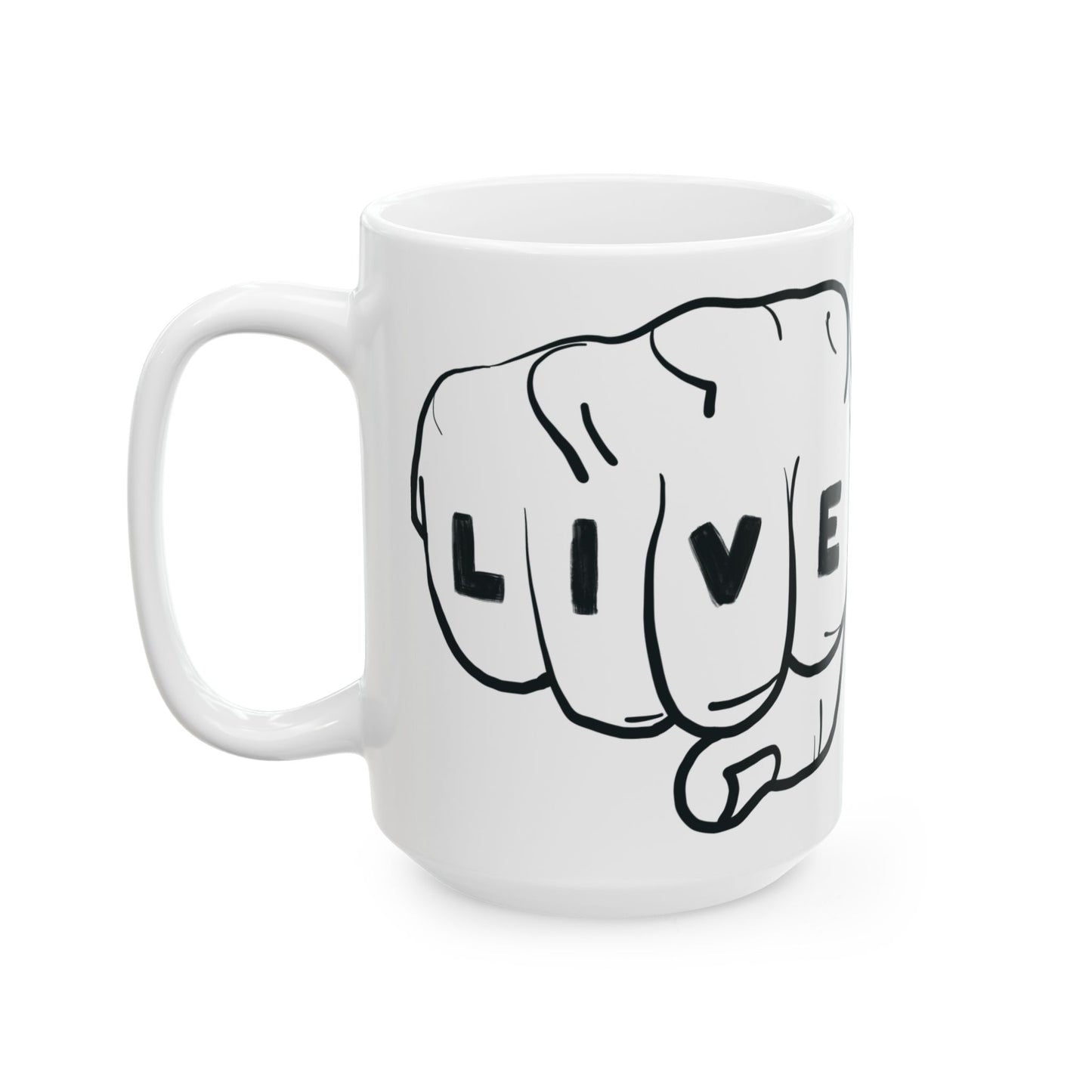 Live Loud Knuckle Tats Tattooed Fists Mug
