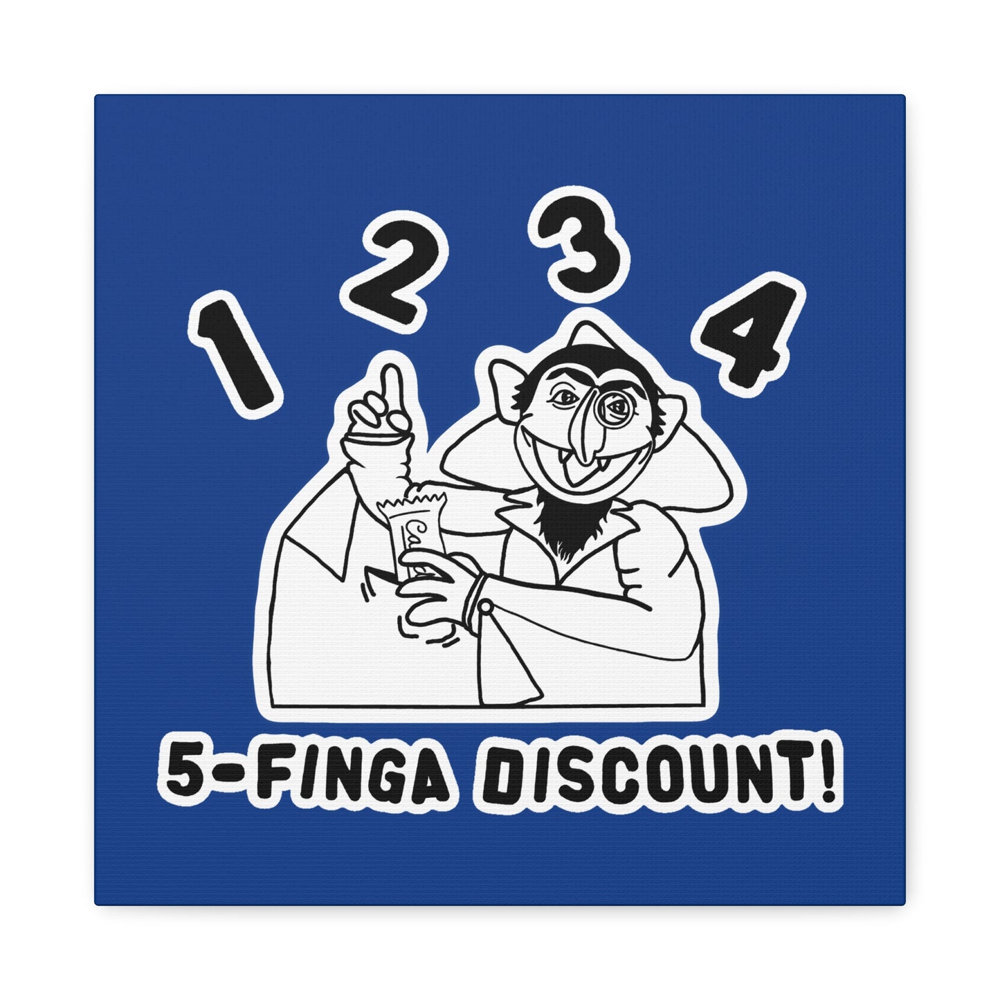 Five Finger Discount Outline Canvas Print Dark Blue - Sesame Street The Count Parody Art Print