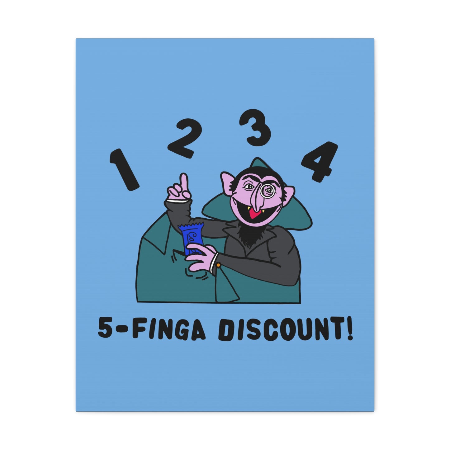 Five Finger Discount Canvas Print Light Blue - Sesame Street The Count Parody Art Print